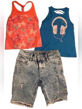 2 Graphic Tank tops & Jean Shorts - Gymboree & Justice - size YL (10/12)